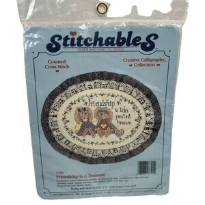 1988 VTG Stitchables Counted Cross Stitch Bunny 7791 Friendship Is A Treasure